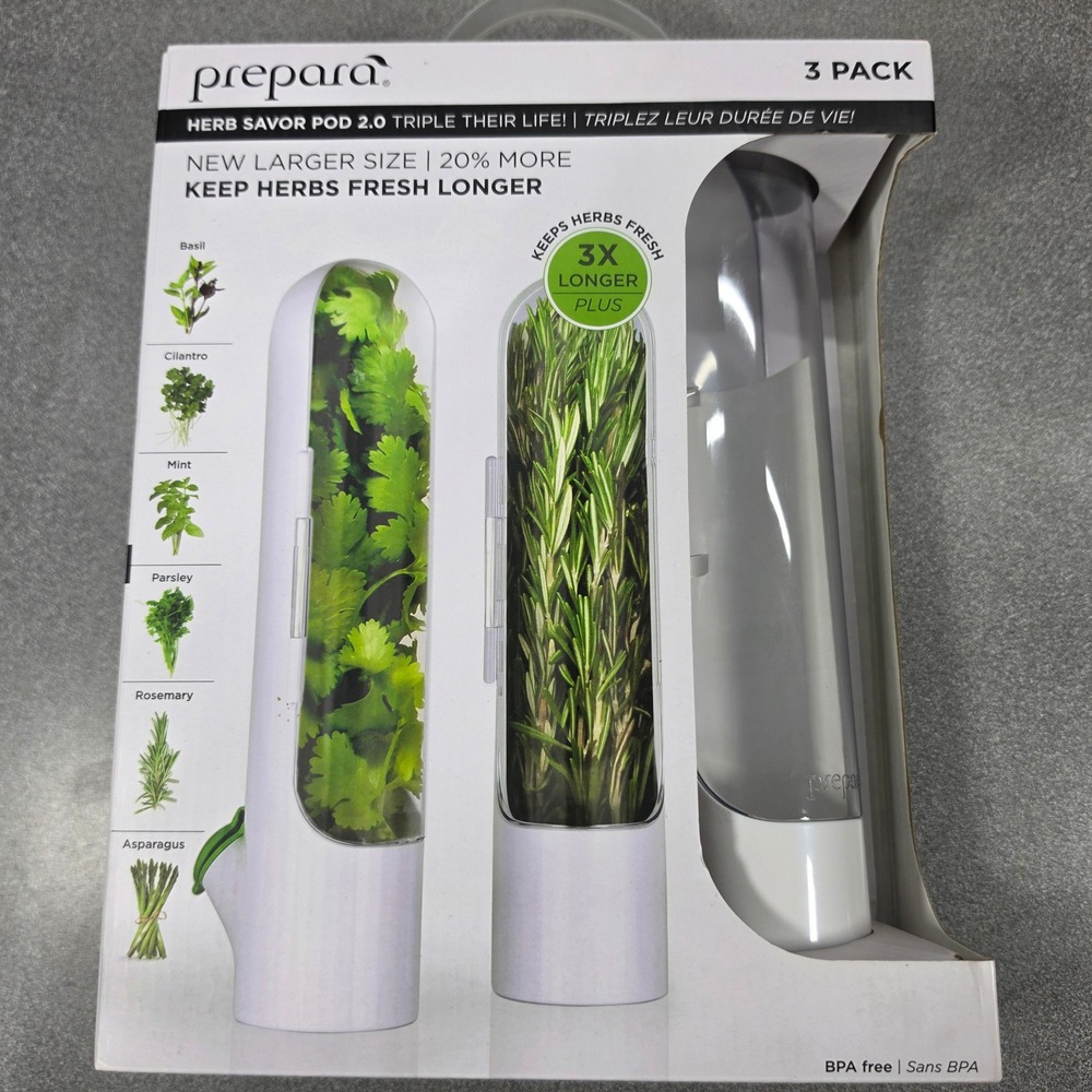 Prepara Herb Savor Pod 2.0 3 Pack White New Larger Size Herb Keeper Storage